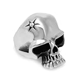 Mesnt Anelli Argento Uomo, Uomo Anello Vintage con Teschio e Stella 28,8MM in Acciaio Inossidabile, Argento, Taglia 27