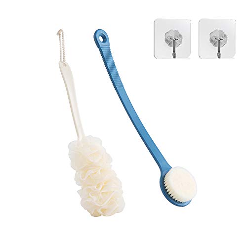 Back Scrubber for Shower, for Exfoliating Skin and Soft Scrub, Body Brush Bath Mesh Sponge with Long Handle, Loofah Sponge for Men Women, Back Washer for Shower, Improve Skin'S Health. (blue)