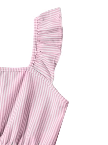 Image of Girls 2 Piece Summer Outfits Ruffle Strap Striped Crop Top and Short Sets Pink 7-8 Years