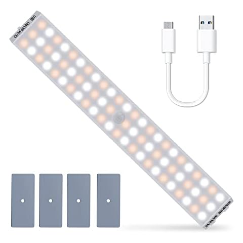 HEGEHE Dimmable 3-Color LED Motion Sensor Cabinet Light, USB Recharge Wardrobe Lamp Kitchen Mirror Base Lighting, Stick-On Magnetic Night Light Strips- (23cm, 72LEDs, 2W) Cover
