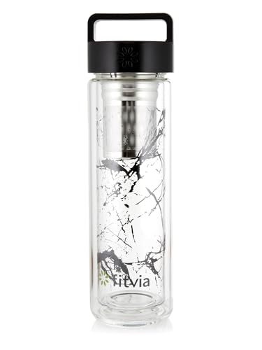 fitvia Thermoflasche Black Marble 380ml Doppelverglasung, Wärme- und Kältefunktion