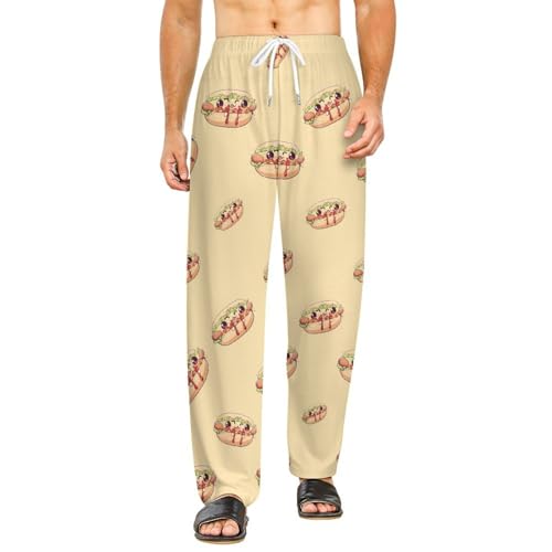 Cute Hotdog Men's Pajama Pants Lightweight Pjs Bottoms Sleep Lounge Pant with Pocket Drawstring