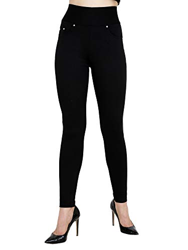 HIGHTIDE Women's Poly Cotton High Waist Jeggings (Black_32)