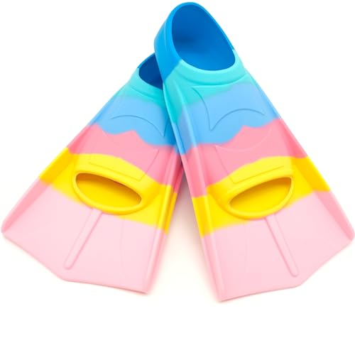 Fadgesy Swimming Training Fins,Comfortable Silicone Flippers for Swimming and Diving,Size Suitable Kids Girls Boys Adult (SixColorful-MKL, 3XS)