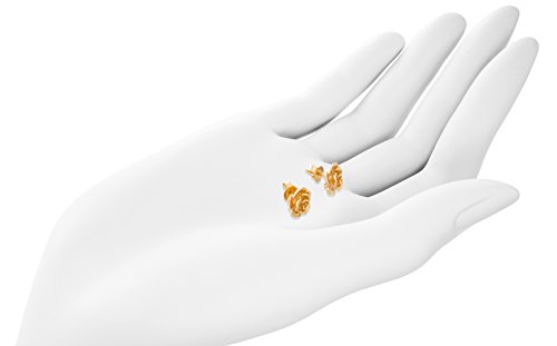 Solid 18K Yellow Gold Rose Flower Stud Earrings Handcrafted style 3/8 inch with Post and Friction Back | 2.6g3