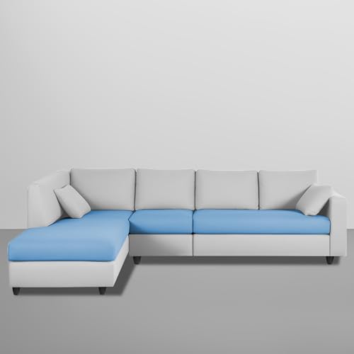 Image of Florian LHS 6 Seater L Shape Sofa Set for Living Room (Turquise Grey Fabric) Premium Fabric Sofa