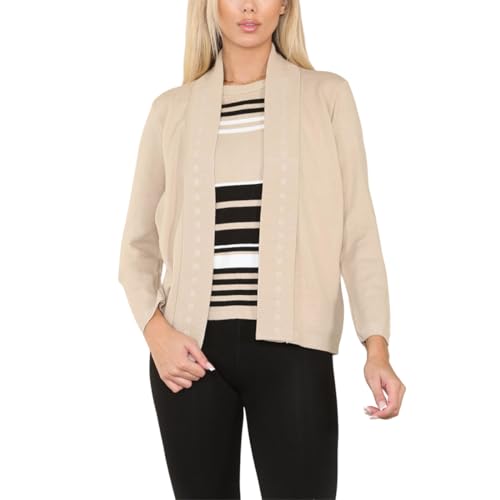 Knitted Twin Set for Women – Striped Jumper Top with Open Cardigan –Casual Look Sweater