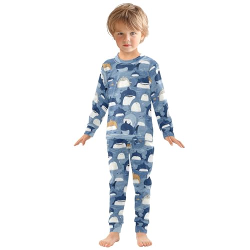 Pajama Sets Long Sleeve Shark Pattern Ocean Life Soft Comfy Sleepwear 2 Piece PJS 3-8T2