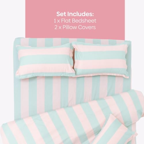 Image of Haus & Kinder Double Bed Bedsheet 90 x 100 | 186 TC Pure Cotton Bed Sheet Double Bed with 2 Pillow Covers | Queen Size Bed Sheet | Nagomi Stripe Harmony & Tranquility