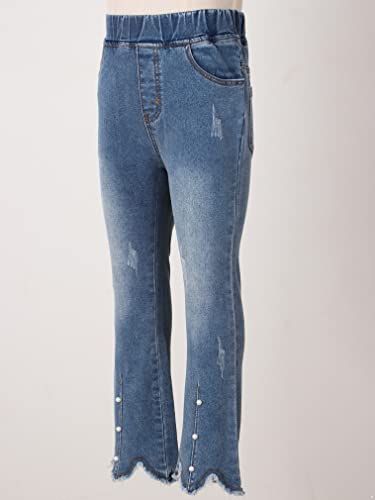 FEESHOW Girls Kids Tassel Irregular Hem Flare Jeans Bell Bottom Youth Vintage High Waist Fitted Stretchy Denim Pants4
