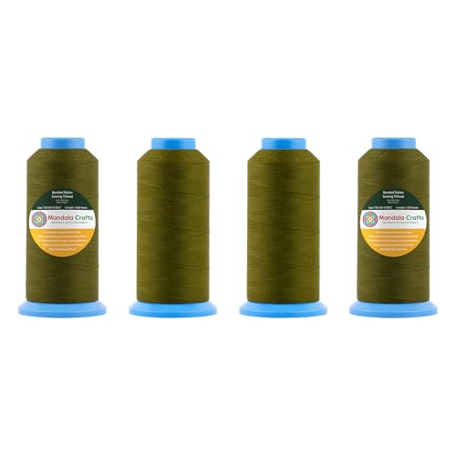 Mandala Crafts Size 69 210D T70 Olive Green Bonded Nylon Thread, 6000 YDs