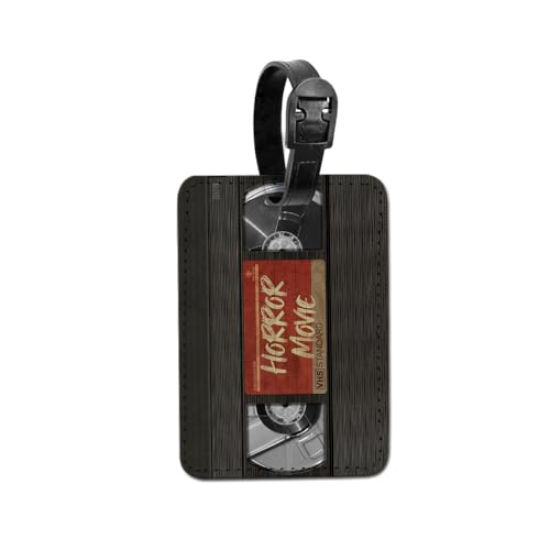 WIRESTER PU Leather Luggage Tag Name Tag Bag Tag for Travel Suitcase Baggage Luggage - Vintage VHS Tape