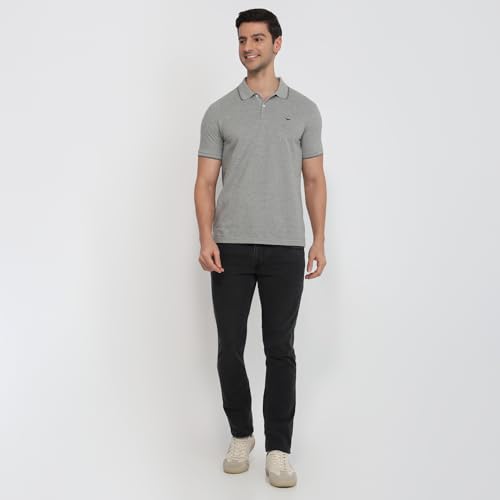Image of Park Avenue Men Slim Fit Solid Pattern Cotton Polyester Blend Half Sleeve Polo Neck Casual T-Shirt
