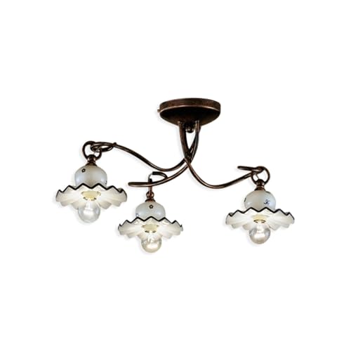 Plafonnier 3 lumières Roma C404-3 de qualité supérieure en verre fumé et finitions cuivre