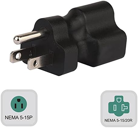 Nema - Adaptador de corriente de CA 5-15P a 5-15R5-20R, enchufe de CA doméstico de 15 amperios a adaptador de corriente T de 20 amperios (5-15P a