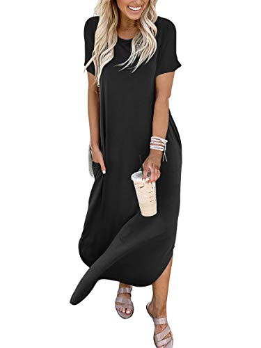 Anrabess Women's Short Sleeve Loose Plain Maxi Dresses Casual Long Dresses T-Shirt Dress A222Hei-Xl #TOP4