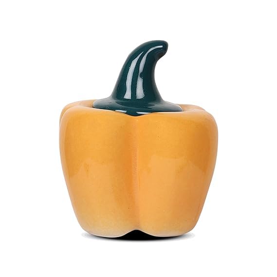 Image of QIMACPLUS Ceramic Capsicum Decorative Pickle Jar | Food Storage Capsicum Jar Multipurpose aachar masala Jar For kitchen and Dining Table Pickle Container 500 ML Orange (1)