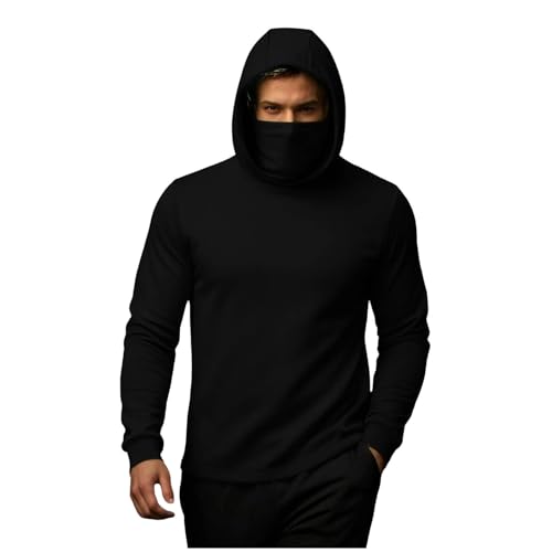 Balaclava para hombre IEPOFG con capucha y máscara facial, sudadera con capucha de doble capa, resistente al viento, chaqueta con cremallera para invierno y esquí miniatura 1