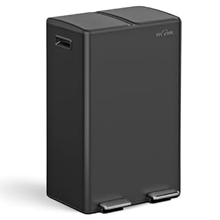 mVm Kitchen Bin,60L Dual Rubbish Bin,2 x 30L Stainless Steel Pedal Bin,Double Recycling Bin with Soft-Close Lids and Plastic Inner Buckets,Fingerprint Proof,Odour Seal,Large Capacity Trash Can