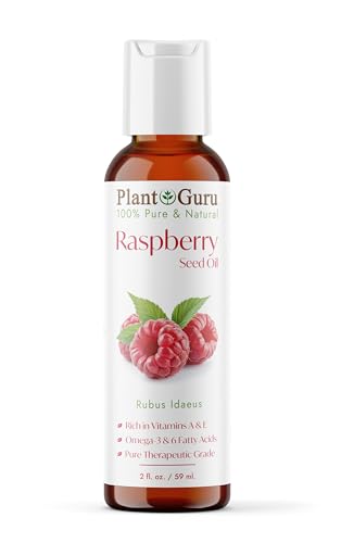 Plant Guru Red Raspberry Seed Oil 2 fl. oz. Cold Pressed Unrefined 100% Pure & Natural Carrier Ideal for Skin Face Body and Hair Moisturizer. Great for DIY Soap Creams Lotions and Lip Balms.
