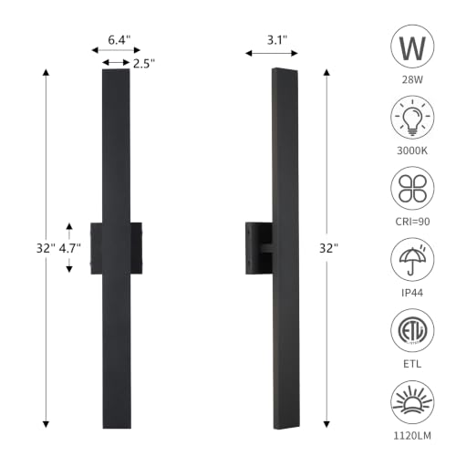 Image of Aluminum 32 Inch Modern Wall Sconces Set of 2 LED 26W Black Sconce