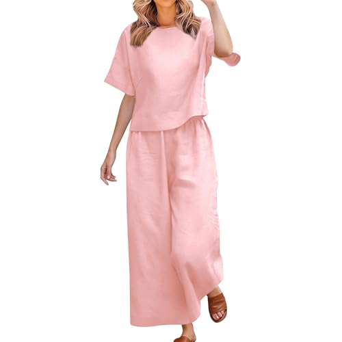 Linen Sets for Women 2 Piece 3/4 Sleeve Boho Tops