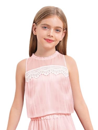 YiZYiF Kids Girls' Lace Cropped Tank Top Summer Blouse Sleeveless Crew Neck Tee3
