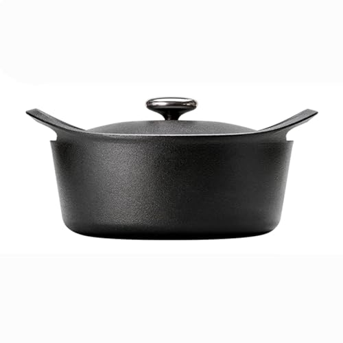 Casseruola in ghisa con Coperchio, pentola per zuppa da 3,5 l, Rivestimento in Smalto Resistente, Adatta a induzione e Gas in Ceramica, Ideale per Cucinare in Famiglia (Nero)