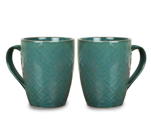 Image of SB Blue Textured Ceramic Coffee Mugs | Milk Mug | Coffee Cups 320ml | Microwave & Dishwasher Safe - Set of 4