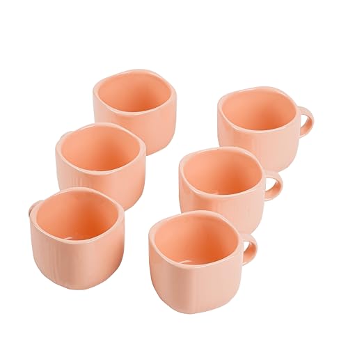 Image of Dandy Lines Zen Coffee Mugs in Peach, 199 ml, Ceramic, Pack of 6, Microwave & Dishwasher Safe, Great for Home Use & Gifting