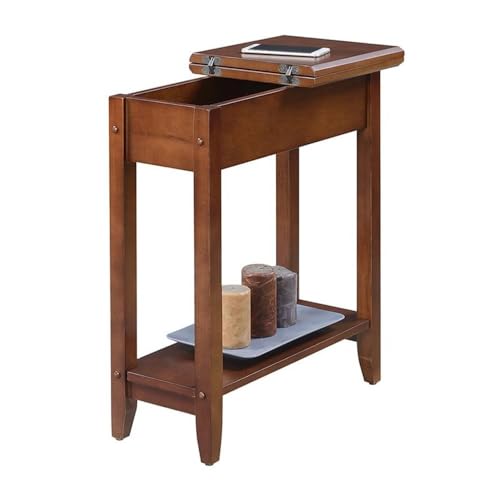 Image of Convenience Concepts American Heritage Flip Top End Table 23.25 inch - Classic Narrow Chairside Accent with Hidden Storage & Lower Shelf for Traditional, Modern Living Room, Mahogany