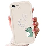 Zrutru Cute Dinosaur Phone Case for iPhone SE 2022/SE 2020/8/7 4.7',Kawaii Cartoon Bubble Cases Funny Design Pattern Cover for Girls Kids Boys,Beige Soft Shockproof Lens Protection SE 2022/2020