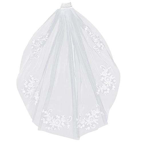 Wedding Veil Comb Elegent Lace Appliques Wedding Veil Crystal Beaded With Comb, White Headpiece Bridal Shower, Bridesmaid Favors
