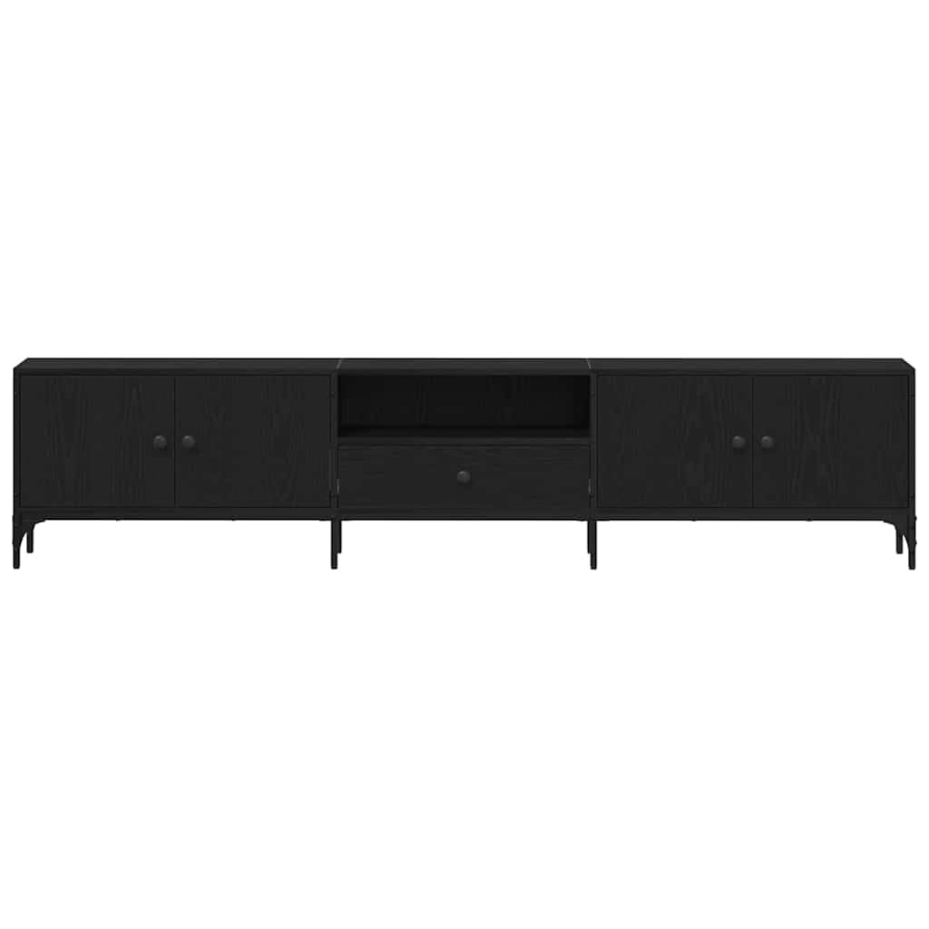 Mobile TV nero, effetto rovere, 200 x 25 x 44 cm, mobile basso