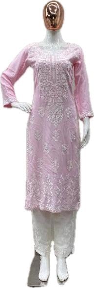 Image of Embroidered Chikan Kurta with pant ethnic Indian wear- Lucknow Chikankari, traditional chikankari