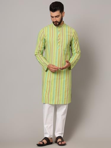 Image of LATEST CHIKAN Men's Cotton Regular Premium Long Kurta Full Sleeves - Casual Ethnic Wear