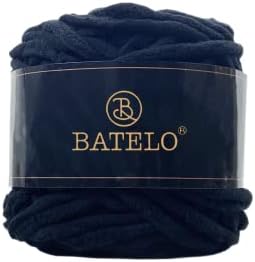 BATELO Soft Chenille Yarn, Blanket Yarn for Hand Craft & Crochet Project - 50yds, 100g - Black