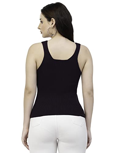 Image of Kalt Women Knitted, Ribbed Cotton Fitted Sleeveless V-Neck Cami Tank Top for Women Stylish