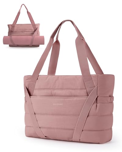 Image of BAGSMART Tote Bag for Women with Zipper and Yoga Mat Straps Quilted Gym Tote for Travel, Work, Sport