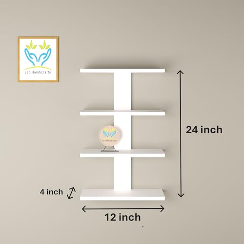 Image of Wooden Wall Mounted Floating Rack Shelves Book Stand Display Hanging Shelf Living Room Bedroom Storage Home Office for Decoration Showcase (White)