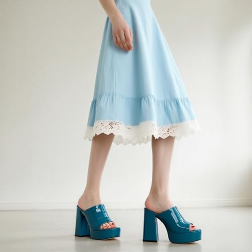 Image of Women Square Open Toe Platform Chunky Heel Slide Sandals | Slip On High Heel Dress Sandals, Elegant Formal Footwear For Wedding Club Evening Party Events