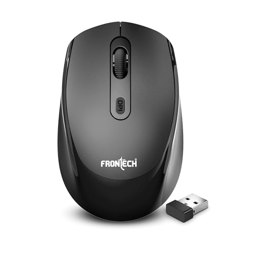 Image of FRONTECH MS-0074 Wireless Mouse, 2.4GHz with USB Receiver, High Precision Optical Tracking, 4 Buttons, Plug & Play, Ergonomic Design for PC /Mac /Laptop (Black)