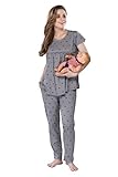 DZZO New Women's Cotton Printed Nice Striped for Maternity Wear & Feeding Nighty Comfortable Use Night Dress, Color - Grey, Size - M - Pajama Set, Medium