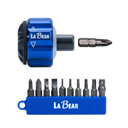 Image of LABEAR Mini Magnetic Finger Ratchet Wrench Set, 1 /4 Inch Drive S2 Bits | Lightweight aluminum body, 26-tooth forward lock reverse, 10-piece bit set included, quick bit pickup, pocket carry