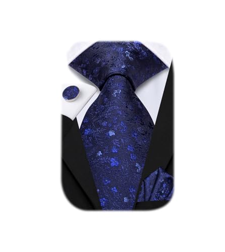 Image of Hi-Tie Men 63inches Tie Set Extra Long Necktie Paisley Tie Pocket Suqare Cufflinks Big and Tall Men Tie
