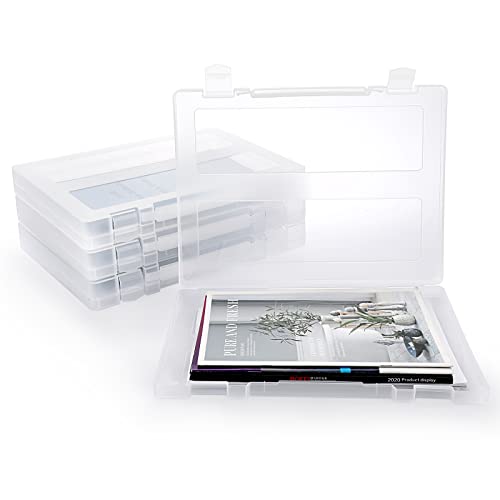 Btsky 4 Pack A4 Plus File Project Case, Clear Transparent Pp Plastic Storage Box For 8.5" X 11" Letter A4 Paper Desk Paper Magazine Container With Handle, (14X10.4X1.6Inch) #TOP1