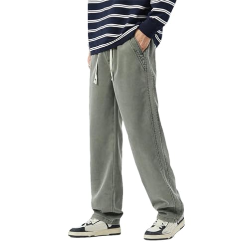 Men Solid Elastic Waist Casual Denim Pants Baggy Oversized Trousers