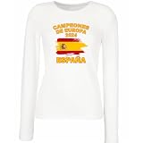 lepni.me T-Shirt a Maniche Lunghe da Calcio da Donna della Spagna Bandiera Spagnola Maglia | Mondiali 2022 Campioni del Campionato Europeo 2024 Tifosi (S Bianco Multicolore)