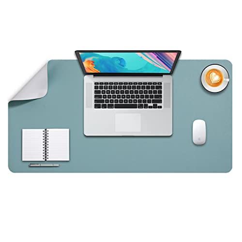 DOBAOJIA Sous-Main Bureau, Tapis de Bureau, Tapis de Clavier et Souris, Tapis de Portable, Pad Écriture, Mouse Pad, pour Bureau/Maison/Gaming, Double Face en Cuir PU 80 x 40cm (Vert Grisâtre/Gris)