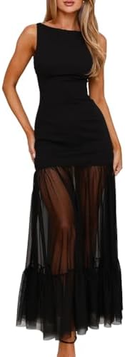 LAGSHIAN Women's Elegant Crew Neck Backless Maxi Dress Sleeveless...